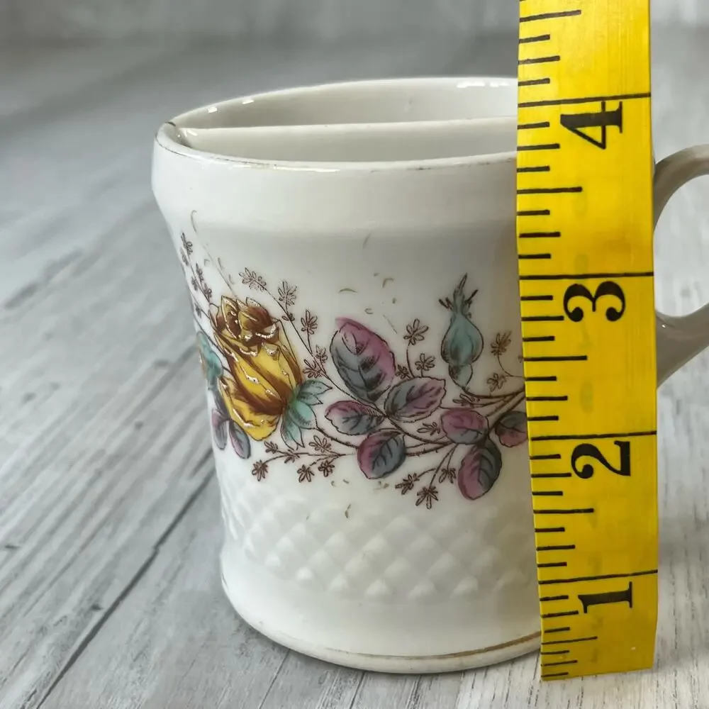 Vintage Textured White Multicolor Floral Accent Gold Trim Shaving Mug Cup Decor